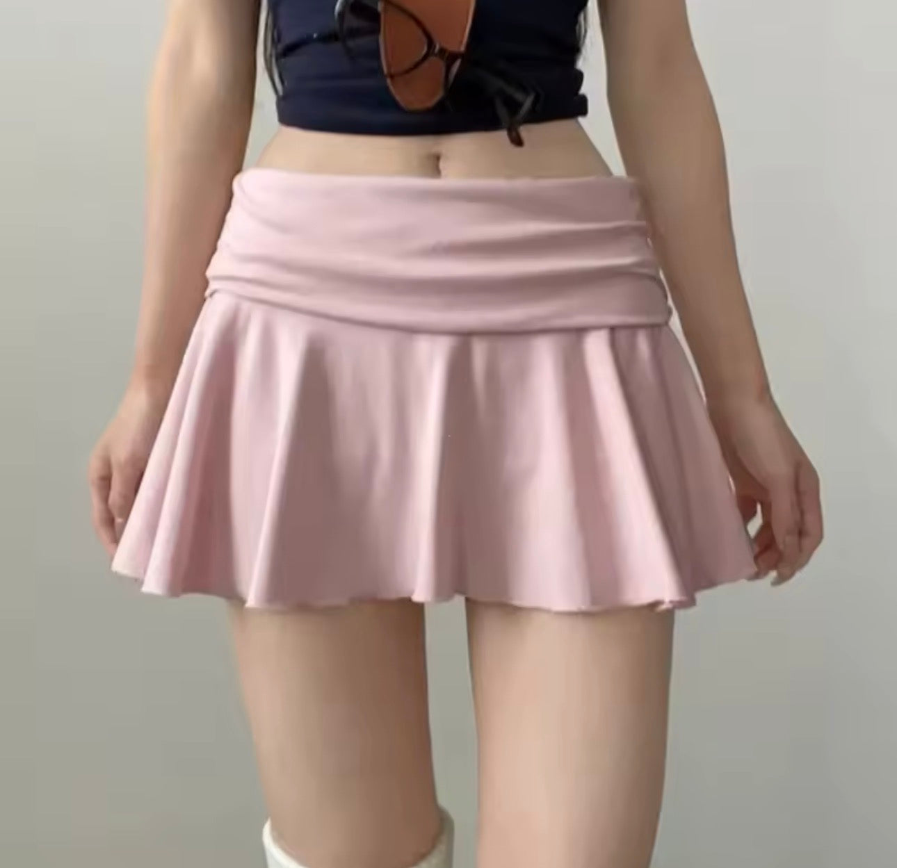 High Waist Ruched Athletic Mini Skirt – Built-in Shorts