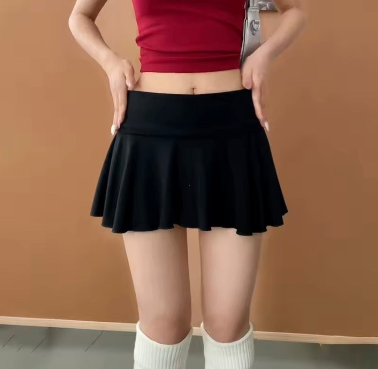 High Waist Ruched Athletic Mini Skirt – Built-in Shorts