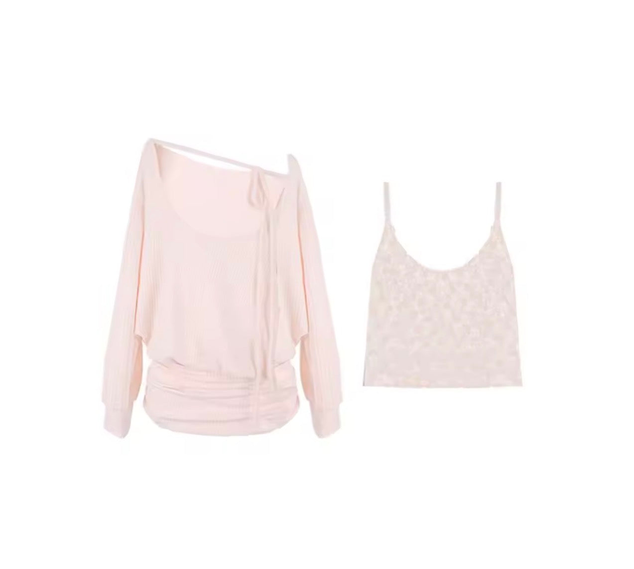 Y2K Korean 2-Piece Set – Printed Long Sleeve Top